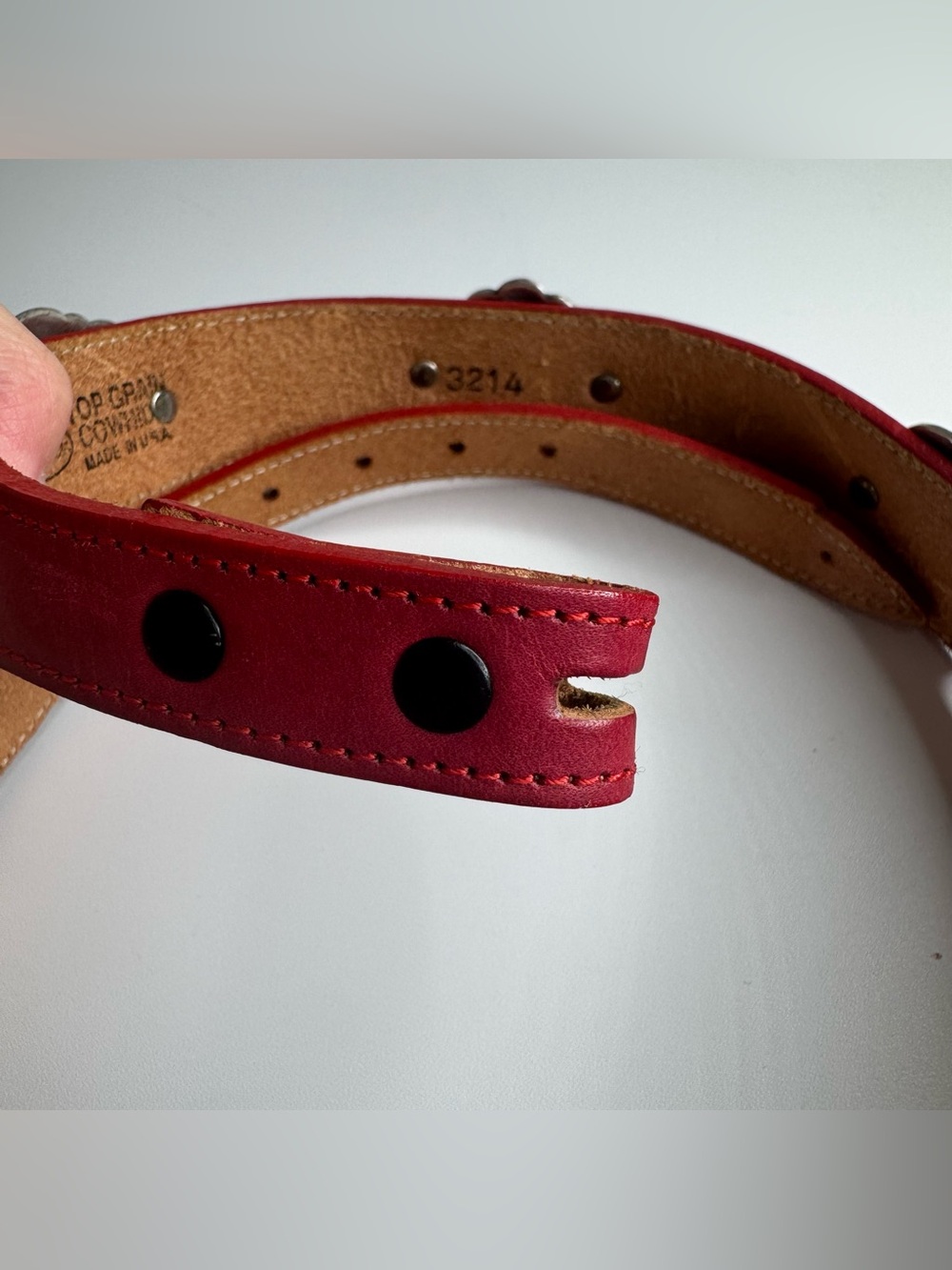Vintage Justin Western Red Leather Silver Concho Belt Size 32 No Buckle Rodeo - Picture 5 of 10